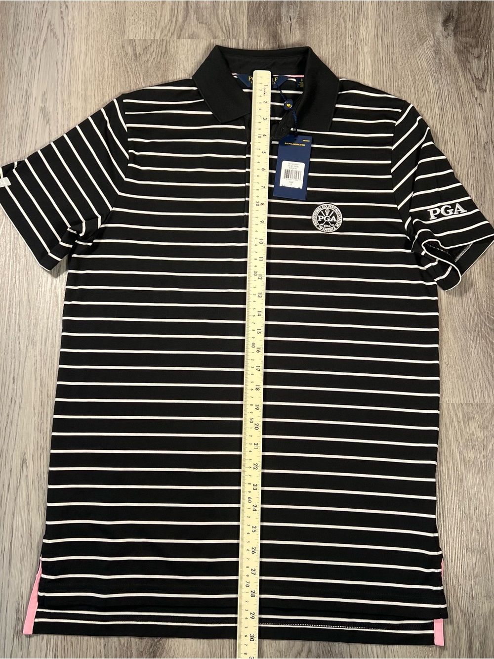 New Polo Golf‎ Ralph Lauren Shirt Mens S Black Striped Performance PGA Biltmore - Picture 9 of 10